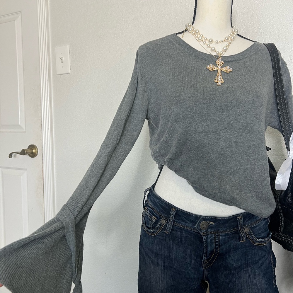 J. Crew Gray Asymmetrical Raglan Long Sleeve Tee
